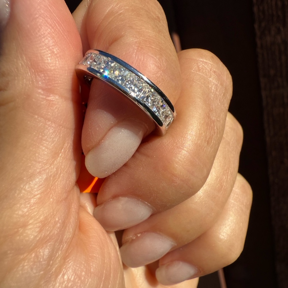 Moissonite Sterling Silver Princess Cut Eternity Band